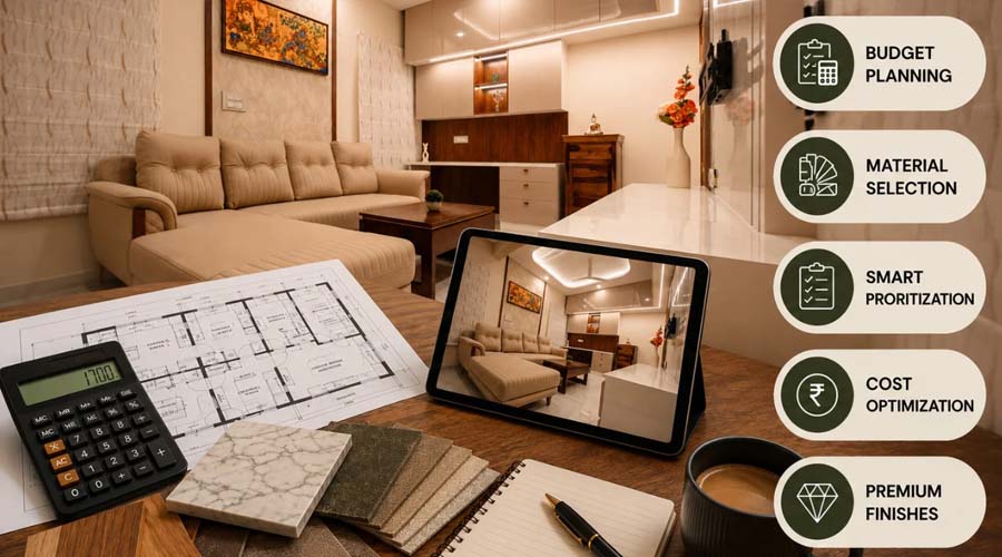 Interior design budget planning with sample cost breakdown