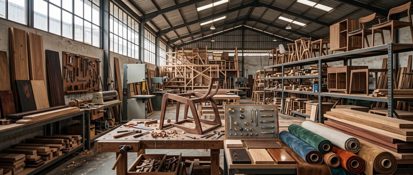 Furniture manufacturing company workshop with quality control in progress