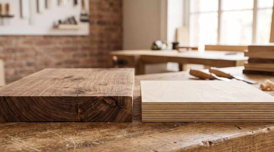Solid wood vs plywood samples compared side by side